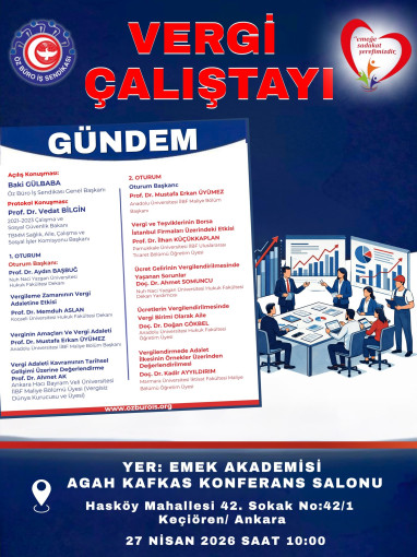 VERGİ ÇALIŞTAYI 27 NİSAN’DA EMEK AKADEMİSİ’NDE